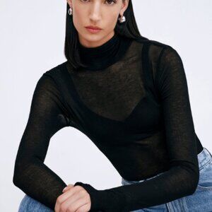 Good American Sheer Mesh Turtleneck Bodysuit, M